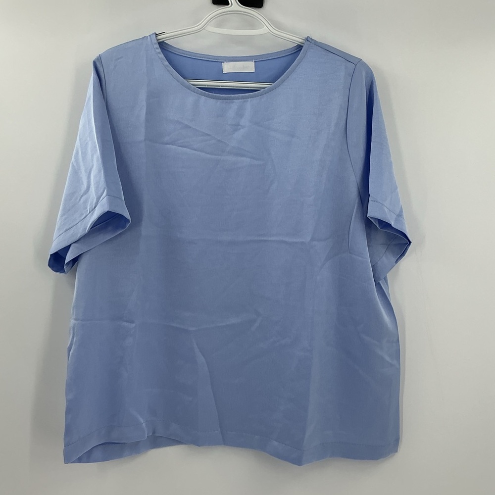 light blue, short-sleeve pullover blouse